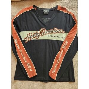 Harley-Davidson Women's Black  V-Neck LS Motorcycle Top (Measurements Below), XL